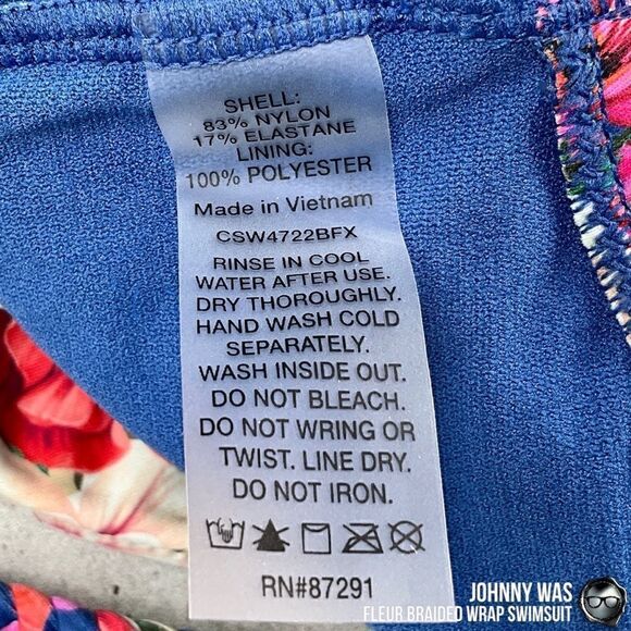JOHNNY WAS FLEUR BRAIDED WRAP ONE PIECE SWIMSUIT IN FLORAL BLUE PLUS SIZE 2X NEW - Picture 12 of 15